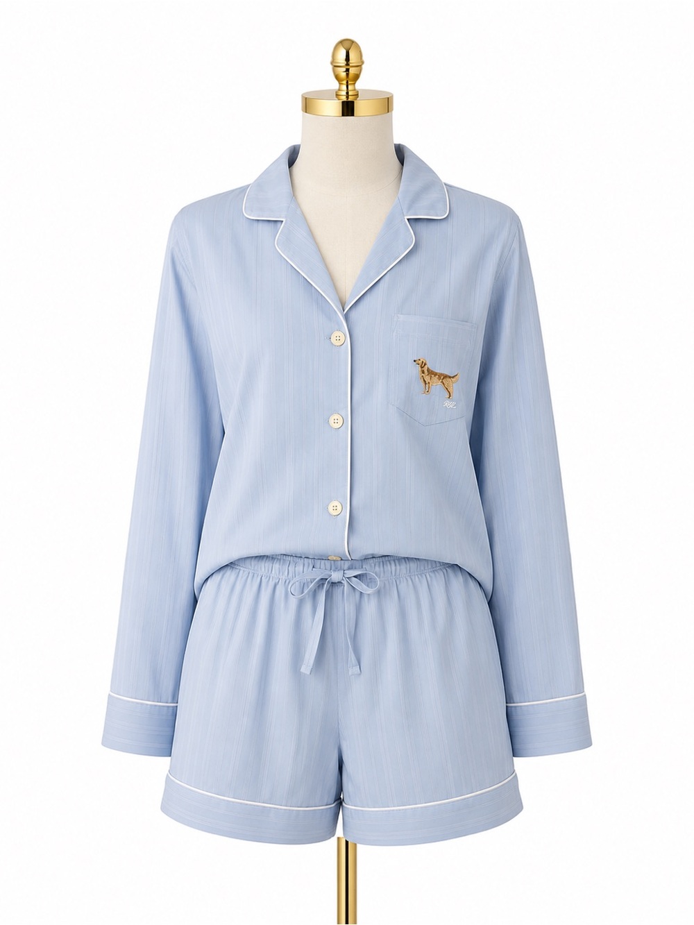 Polo by Ralph Lauren Cotton Two-Piece Short Pajama Set with Dog Embroidery